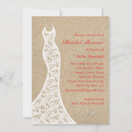 Mooie Beach Bridal Shower Invitation in Coral Kaart