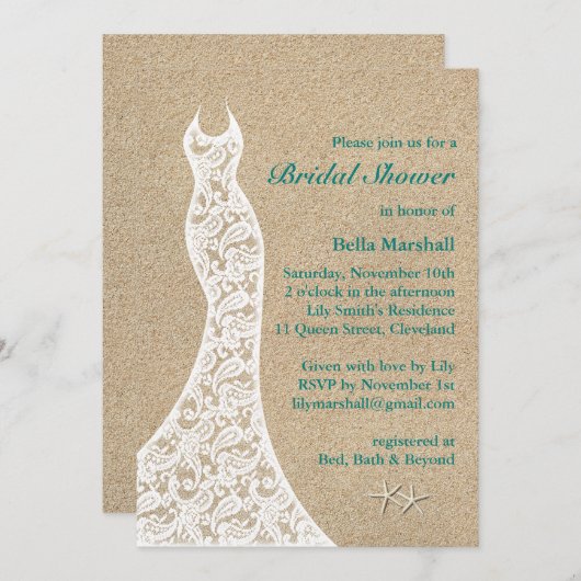 Mooie beach Bridal Shower Invitation Turquoise Kaart (Voorkant / Achterkant)