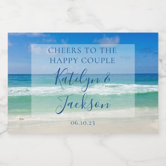 Mooie Beach Waves Fotografie Bruiloft Mini Sparkling Wijnetiket (Enkel label)