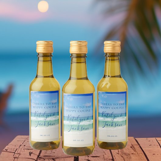 Mooie Beach Waves Fotografie Bruiloft Mini Wijn Etiket