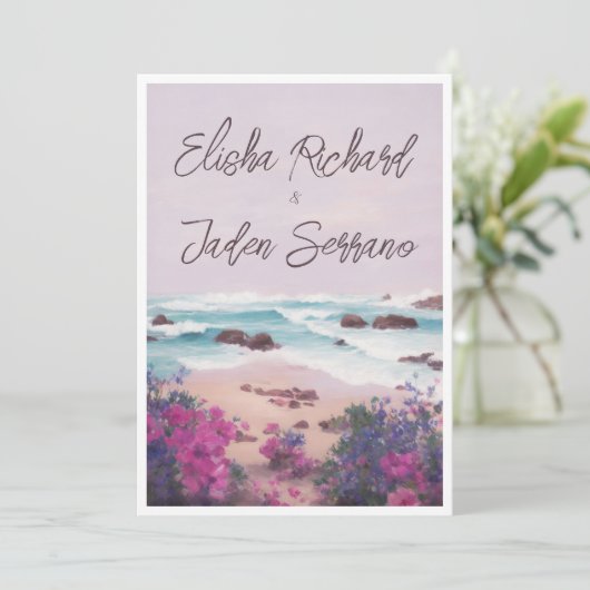 Mooie Beach Waves landschap Zomer bruiloft Kaart (Staand voorkant)