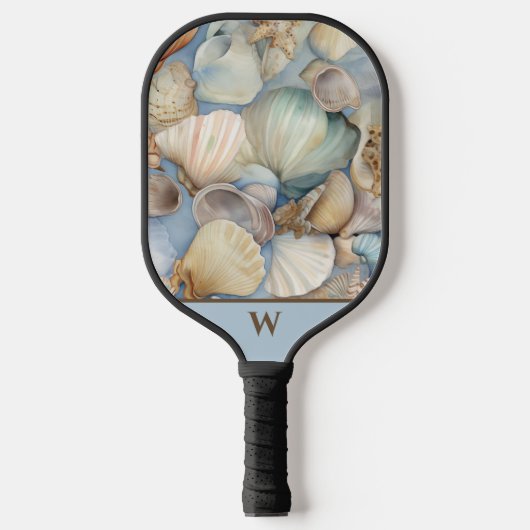 Mooie Beachy Waterverf Sea Shells Monogram Pickleball Paddle (Voorkant)