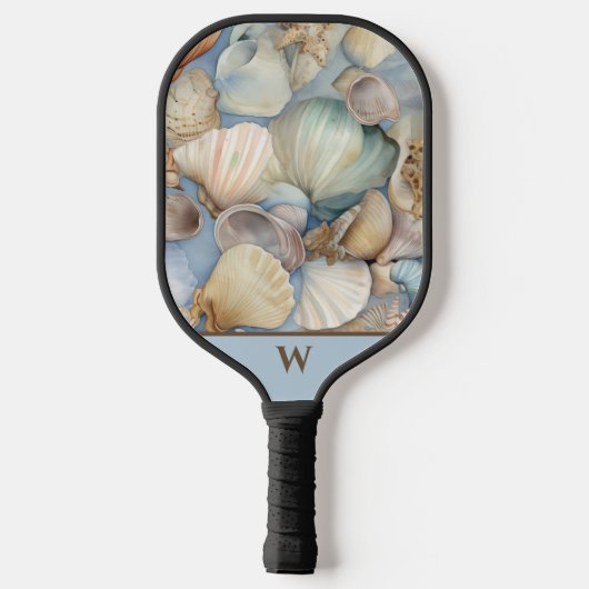 Mooie Beachy Waterverf Sea Shells Monogram Pickleball Paddle (Achterkant)