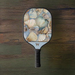 Mooie Beachy Waterverf Sea Shells Monogram Pickleball Paddle