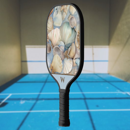 Mooie Beachy Waterverf Sea Shells Monogram Pickleball Paddle