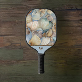 Mooie Beachy Waterverf Sea Shells Monogram Pickleball Paddle