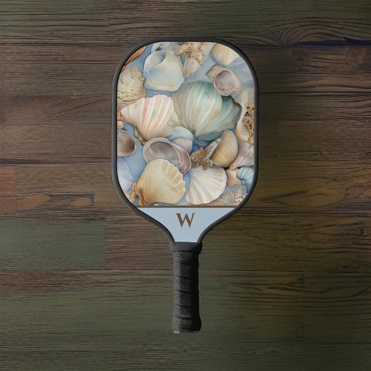 Mooie Beachy Waterverf Sea Shells Monogram Pickleball Paddle