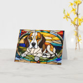 Mooie Beagle Glas-in-Lood Kaart (Gele Bloem)