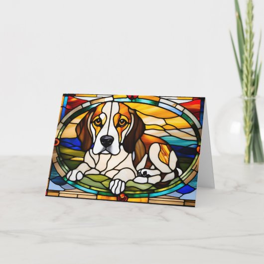 Mooie Beagle Glas-in-Lood Kaart (Voorkant)
