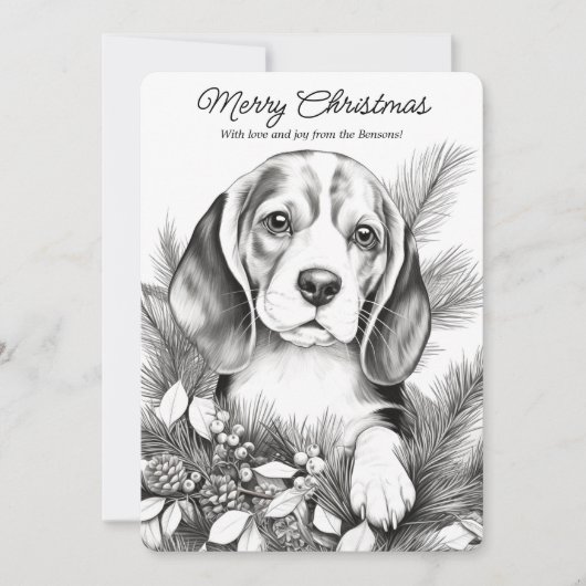 Mooie Beagle Hond Genietend van Kerst Kleurplaat Feestdagenkaart (Voorkant)