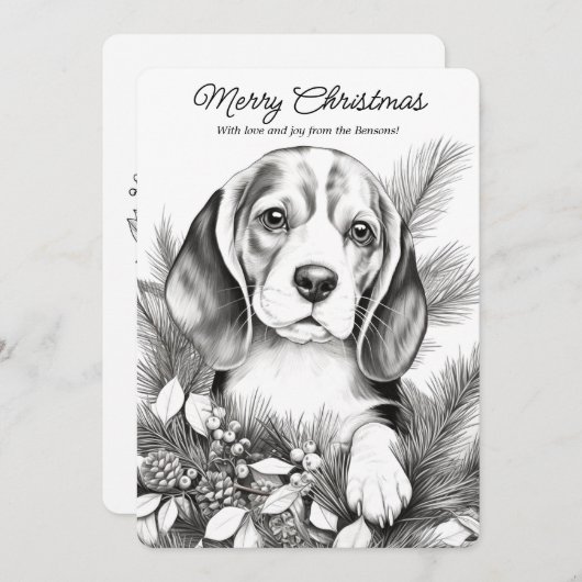 Mooie Beagle Hond Genietend van Kerst Kleurplaat Feestdagenkaart (Voorkant / Achterkant)