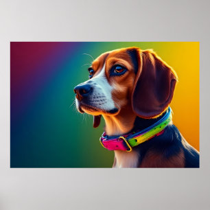 Mooie Beagle Hond Met Kleurrijke Halsband Poster