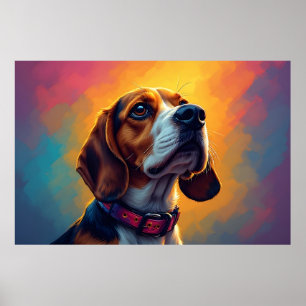 Mooie Beagle Hond Met Kleurrijke Halsband Poster