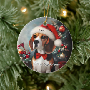 Mooie Beagle met Santa Hat Keramisch Ornament