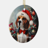 Mooie Beagle met Santa Hat Keramisch Ornament (Rechts)