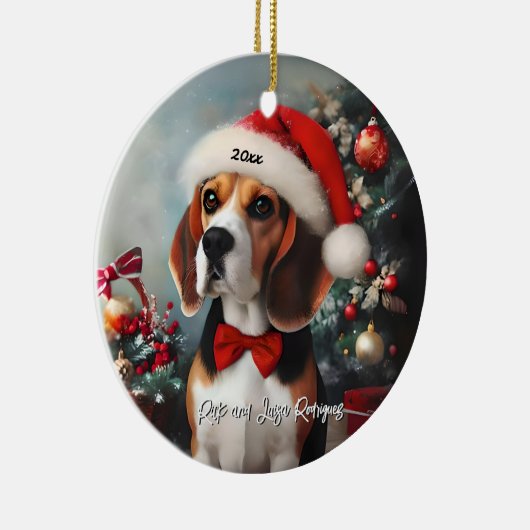 Mooie Beagle met Santa Hat Keramisch Ornament (Rechts)