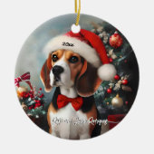 Mooie Beagle met Santa Hat Keramisch Ornament (Voorkant)