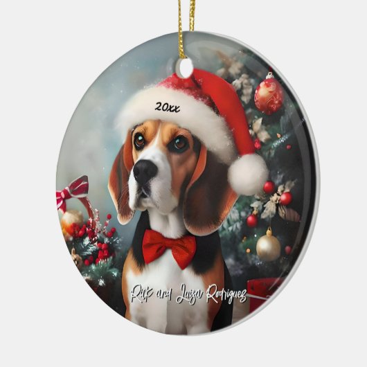 Mooie Beagle met Santa Hat Keramisch Ornament (Links)