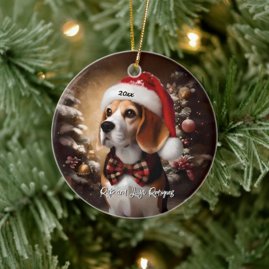 Mooie Beagle met Santa Hat Keramisch Ornament (Boom)