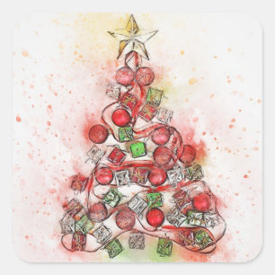 Mooie bedorven kerstboom vierkante sticker