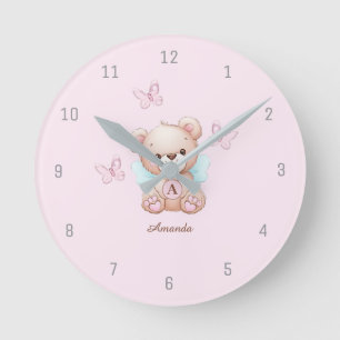 Mooie Beer Monogram Naam Roze Ronde Klok