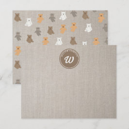 Mooie Beerpatroon Initiële Monogram Notitiekaartje