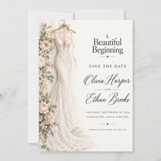 Mooie Begin Huwelijksjurk Save the Date Kaart