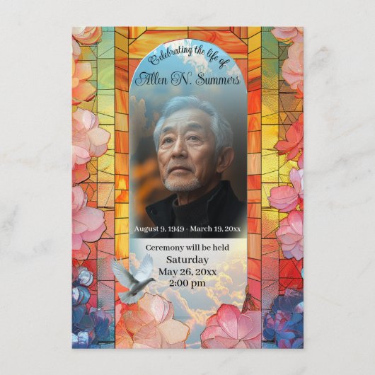 Mooie begrafenisaankondiging, Glas in lood Kaart (Voorkant)