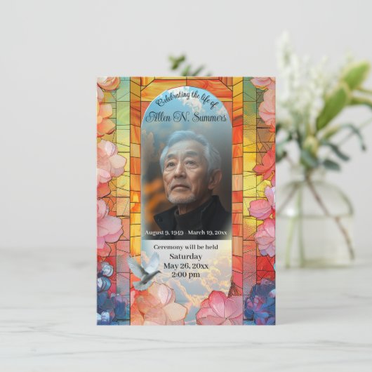 Mooie begrafenisaankondiging, Glas in lood Kaart (Staand voorkant)