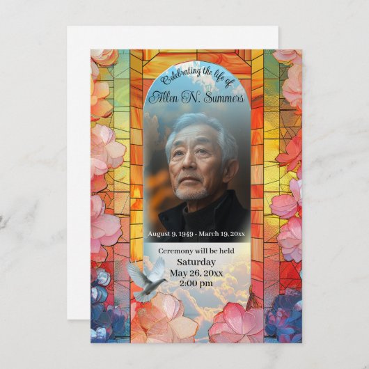 Mooie begrafenisaankondiging, Glas in lood Kaart (Voorkant / Achterkant)