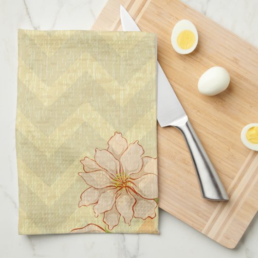 Mooie beige bloemen en kleurrijke strepen theedoek (Quarter Fold)