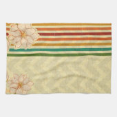 Mooie beige bloemen en kleurrijke strepen theedoek (Horizontaal)