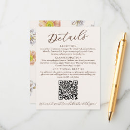 Mooie Beige Bloemen Trouwdetails en QR-code Informatiekaartje