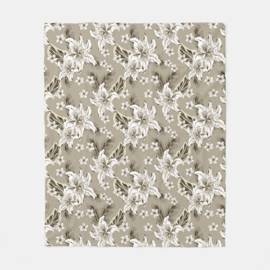 Mooie beige bloemenprint fleece deken (Voorkant)