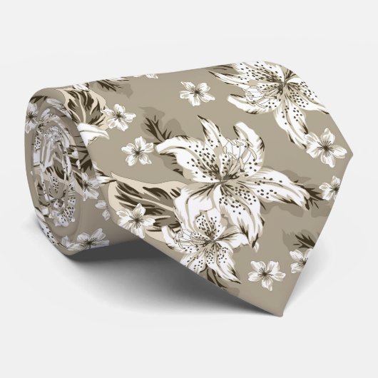 Mooie beige bloemenprint stropdas (Opgerold)