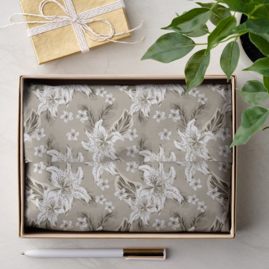 Mooie beige bloempatroon tissuepapier (Geschenk)