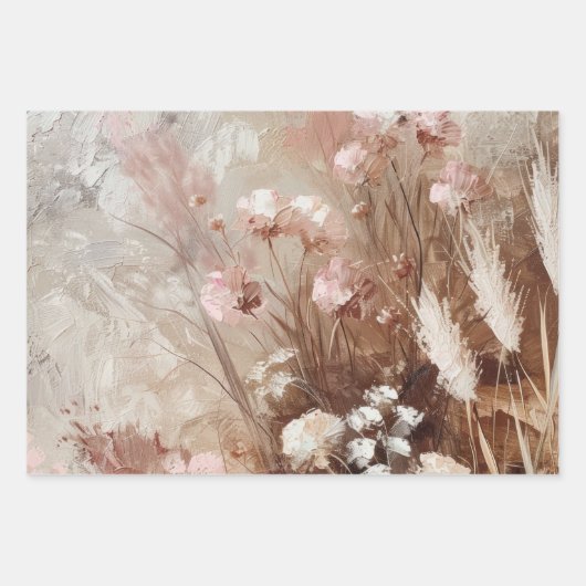 Mooie Beige Blush Boho Bloem  Inpakpapier Vel (Voorkant)