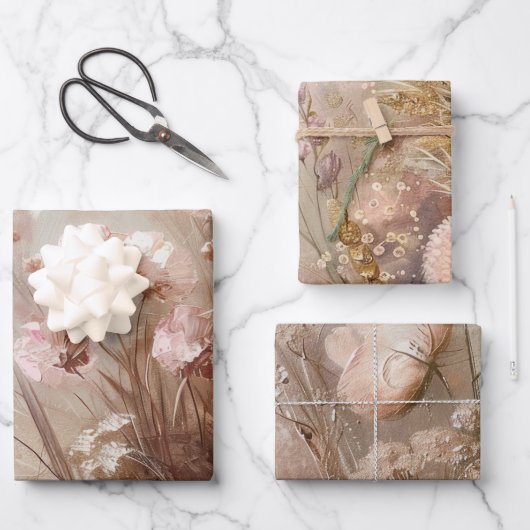 Mooie Beige Blush Boho Bloemen Inpakpapier Vel (Voorkant)