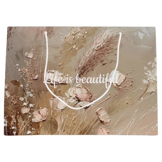 Mooie Beige Blush Boho Bloemrijke Bruids Shower Groot Cadeauzakje (Voorkant)