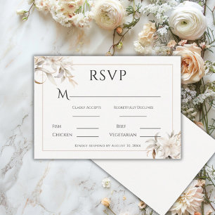 Mooie Beige Eenvoudige Bloemige Moderne Trouwdag RSVP Kaartje