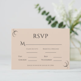 Mooie beige eenvoudige moderne bruiloft RSVP kaartje