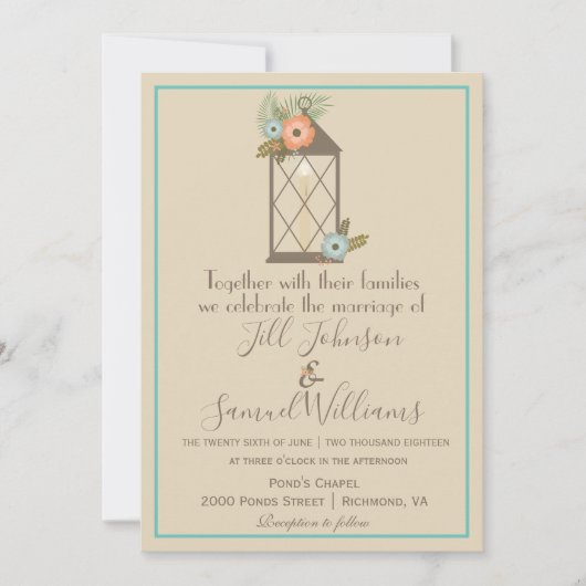 Mooie beige en blauwe kaartenlantaarnwedstrijd kaart (Voorkant)