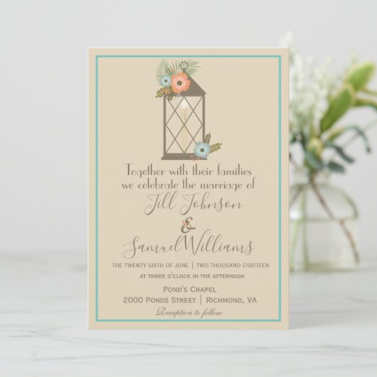 Mooie beige en blauwe kaartenlantaarnwedstrijd kaart (Staand voorkant)