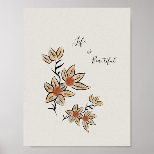 Mooie beige geïsoleerde bloemen poster (Voorkant)
