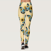 Mooie beige gele vlinder bloemen patroon leggings (Achterkant)