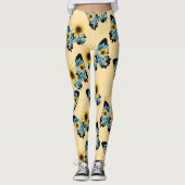 Mooie beige gele vlinder bloemen patroon leggings (Voorkant)