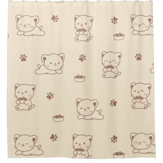 Mooie Beige Kattenpatroon (1) Douchegordijn (Voorkant)
