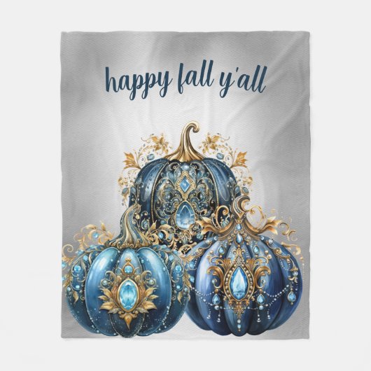 Mooie bejeweled blauwe en gouden pompoen fleece deken (Voorkant)