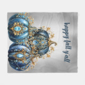 Mooie bejeweled blauwe en gouden pompoen fleece deken (Voorkant (Horizontaal))