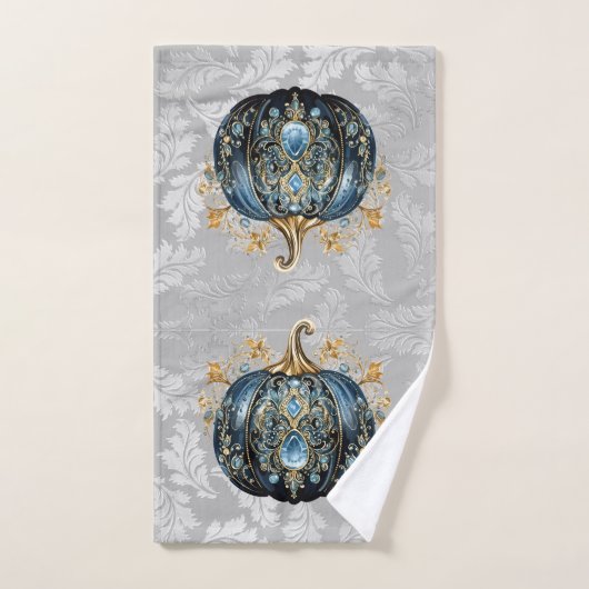 Mooie bejeweled blauwe en gouden pompoen handdoek (Handdoek)